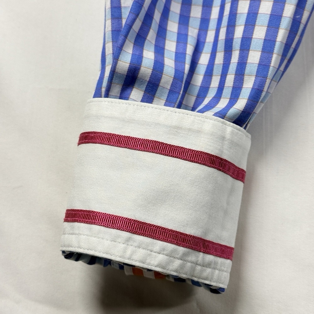 Robert Graham X Flip Cuff Button Shirt Blue Gingham Check Men's L‎ Cotton - Picture 12 of 16
